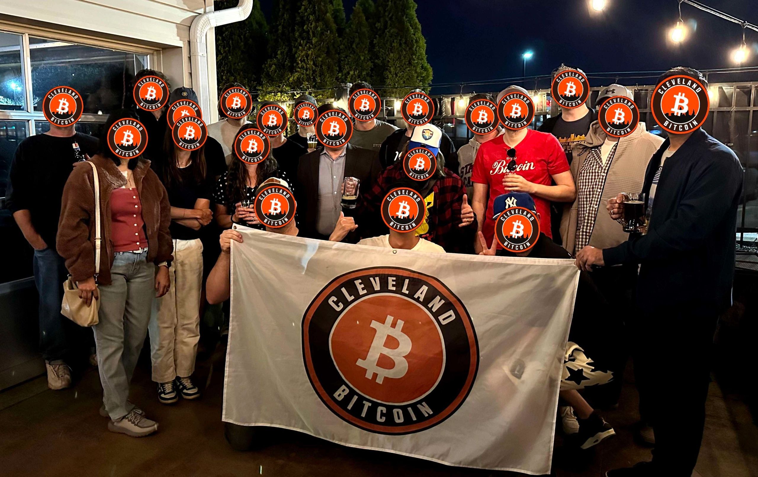 Cleveland Bitcoin meetup group gathered outdoors in March 2025